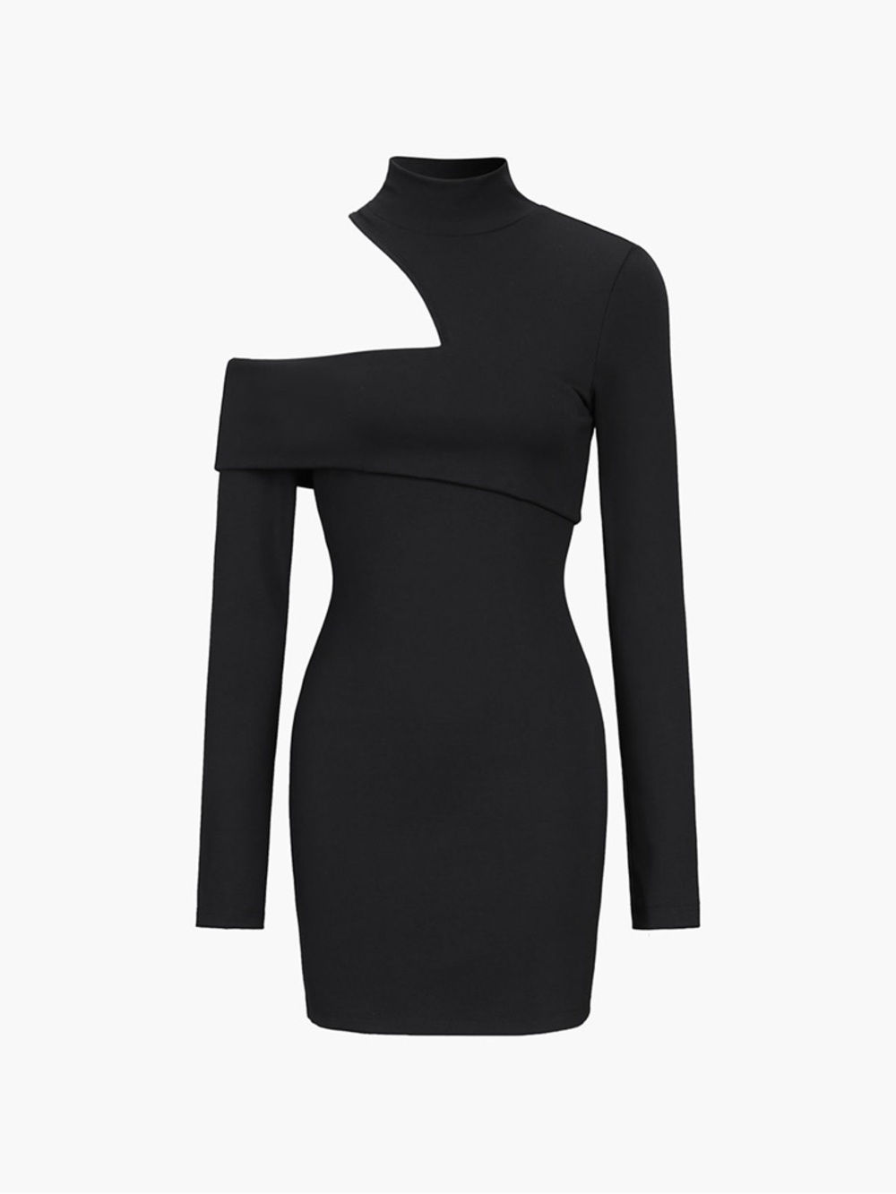 Commense Black One-Shoulder Cutout Bodycon Dress